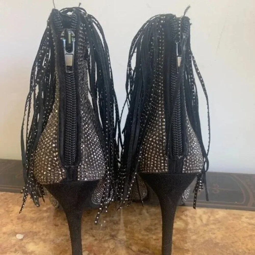 *ANDIAMO AFRINGE SPARKLE FRINGED STILETTO BOOTIE SIZE 6.5 * - Picture 7 of 13